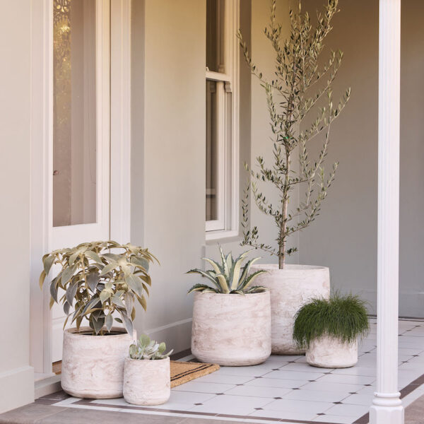 Modstone Cylinder Pot White Pietra [Sz:Small]